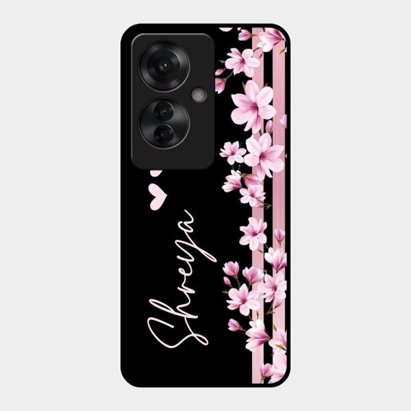 Pink Floral Glossy Metal Case Cover For Oppo F25 Pro 5G