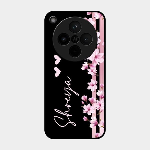 Pink Floral Glossy Metal Case Cover For Oppo Find X8 5G