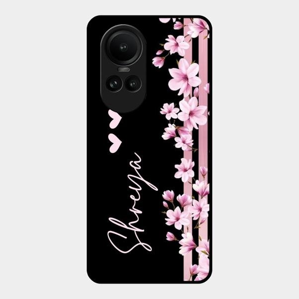 Pink Floral Glossy Metal Case Cover For Oppo Reno 10 Pro 5G