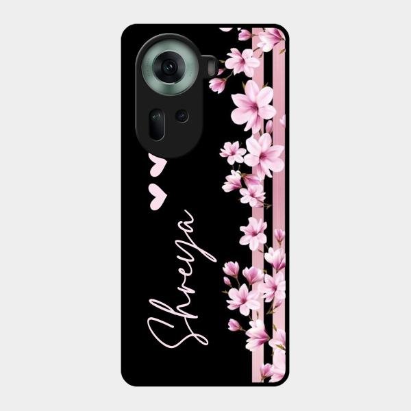 Pink Floral Glossy Metal Case Cover For Oppo Reno 11 5G