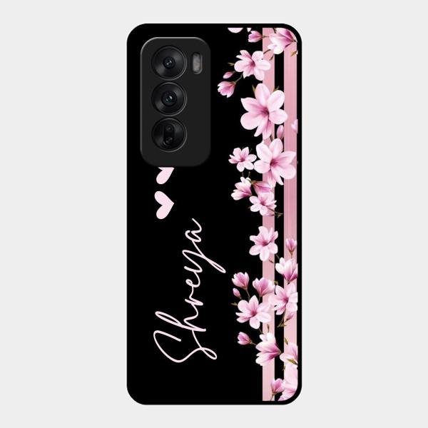 Pink Floral Glossy Metal Case Cover For Oppo Reno 12 5G