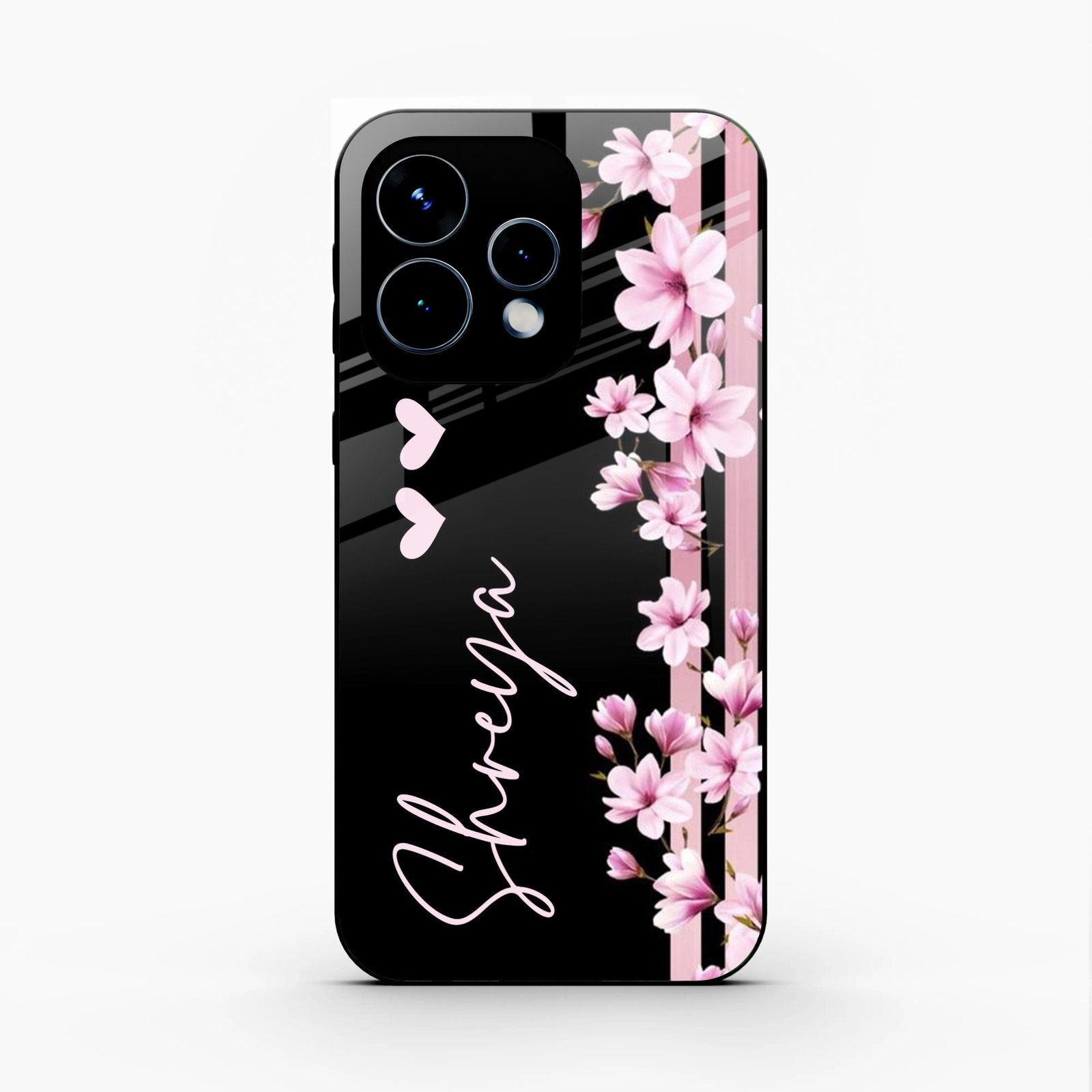 Pink Floral Glossy Metal Case Cover For Oppo Reno 15 5G