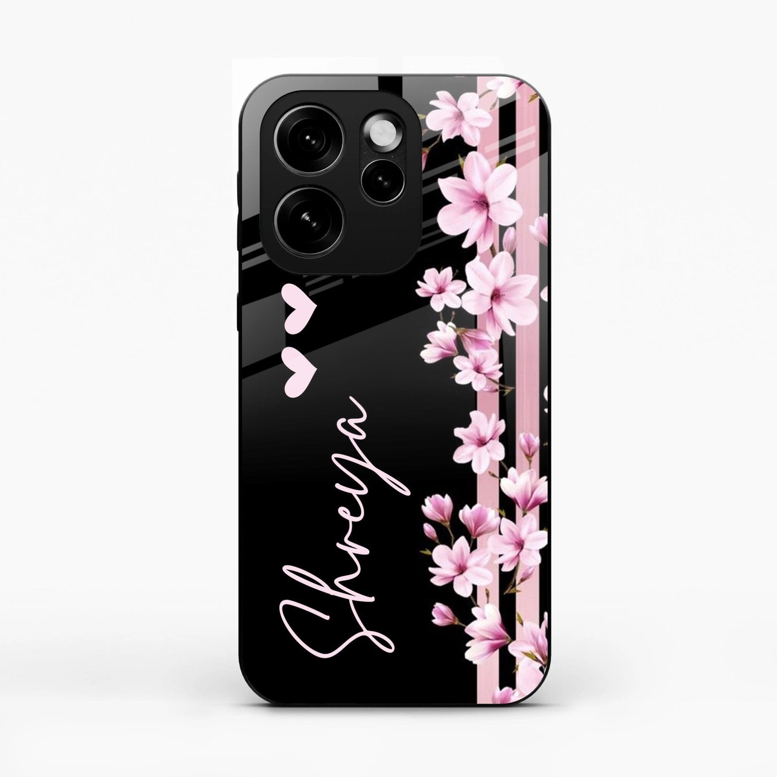 Pink Floral Glossy Metal Case Cover For Oppo Reno15 Pro 5G