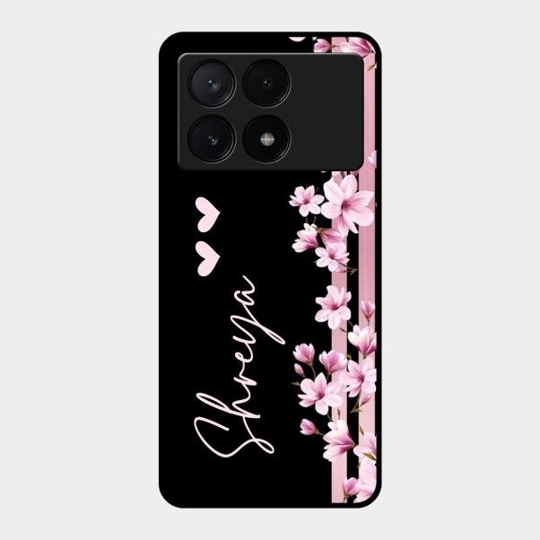 Pink Floral Glossy Metal Case Cover For Poco X6 Pro 5G
