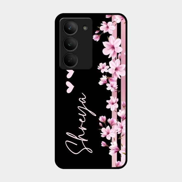 Pink Floral Glossy Metal Case Cover For Realme 14X 5G