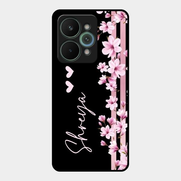 Pink Floral Glossy Metal Case Cover For Realme 15 Pro 5G