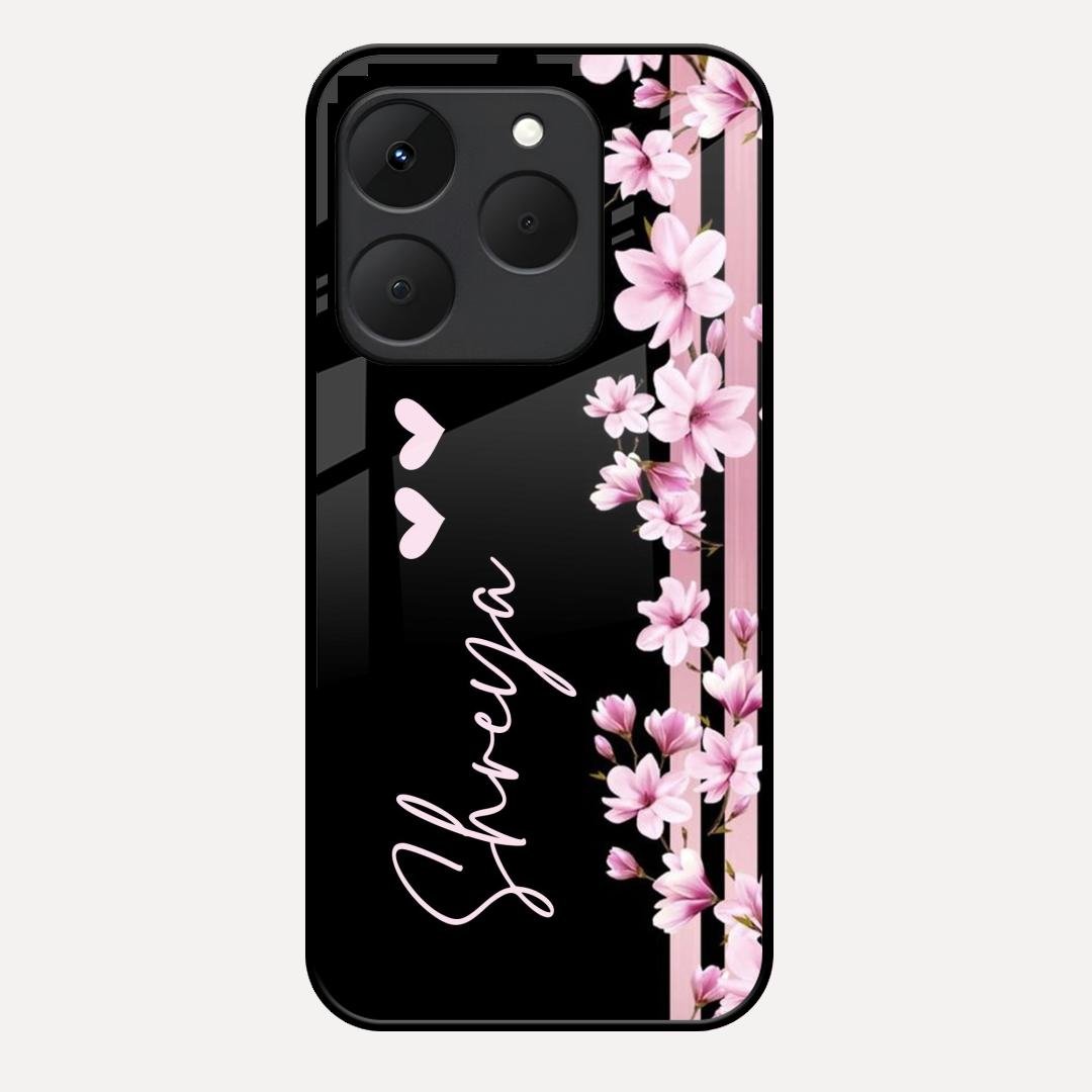 Pink Floral Glossy Metal Case Cover For Realme 15T 5G