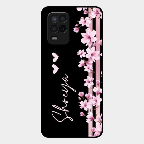 Pink Floral Glossy Metal Case Cover For Realme 9 5G