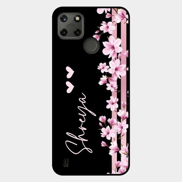 Pink Floral Glossy Metal Case Cover For Realme C21Y