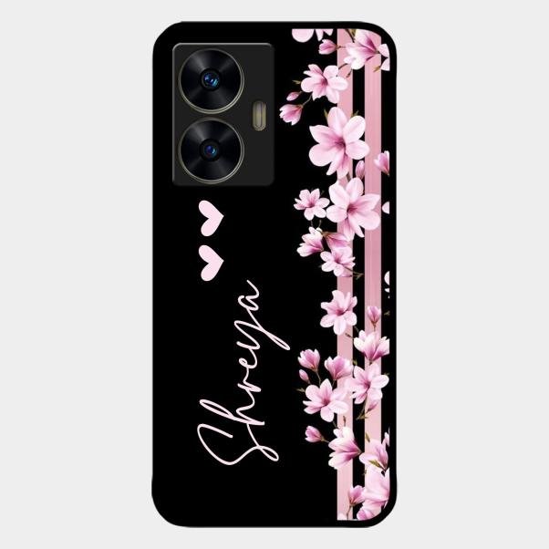 Pink Floral Glossy Metal Case Cover For Realme C55