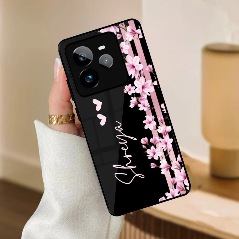 Pink Floral Glossy Metal Case Cover For Realme