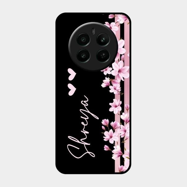 Pink Floral Glossy Metal Case Cover For Realme Narzo 70 Pro 5G