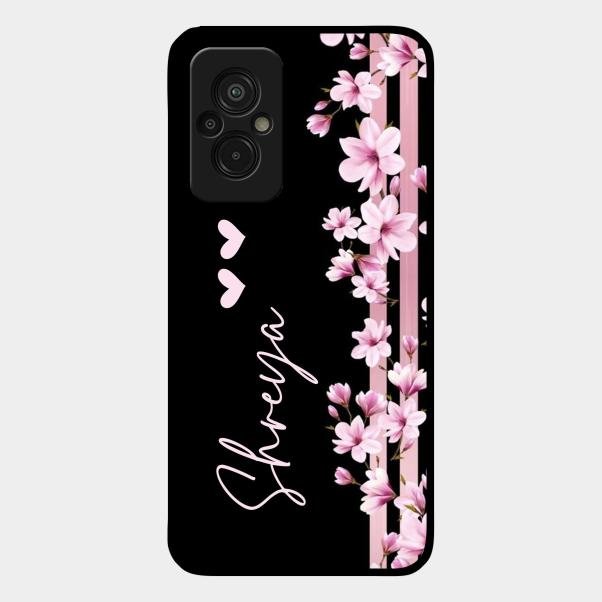Pink Floral Glossy Metal Case Cover For Redmi 11 Prime 4G