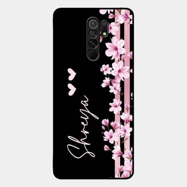 Pink Floral Glossy Metal Case Cover For Redmi 9 Prime