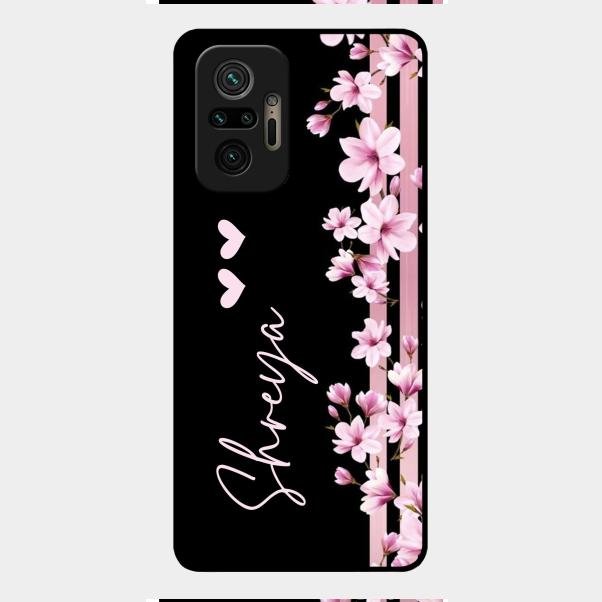 Pink Floral Glossy Metal Case Cover For Redmi Note 10 Pro Max