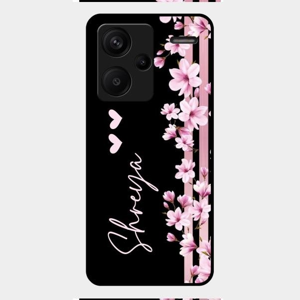 Pink Floral Glossy Metal Case Cover For Redmi Note 13 Pro Plus 5G