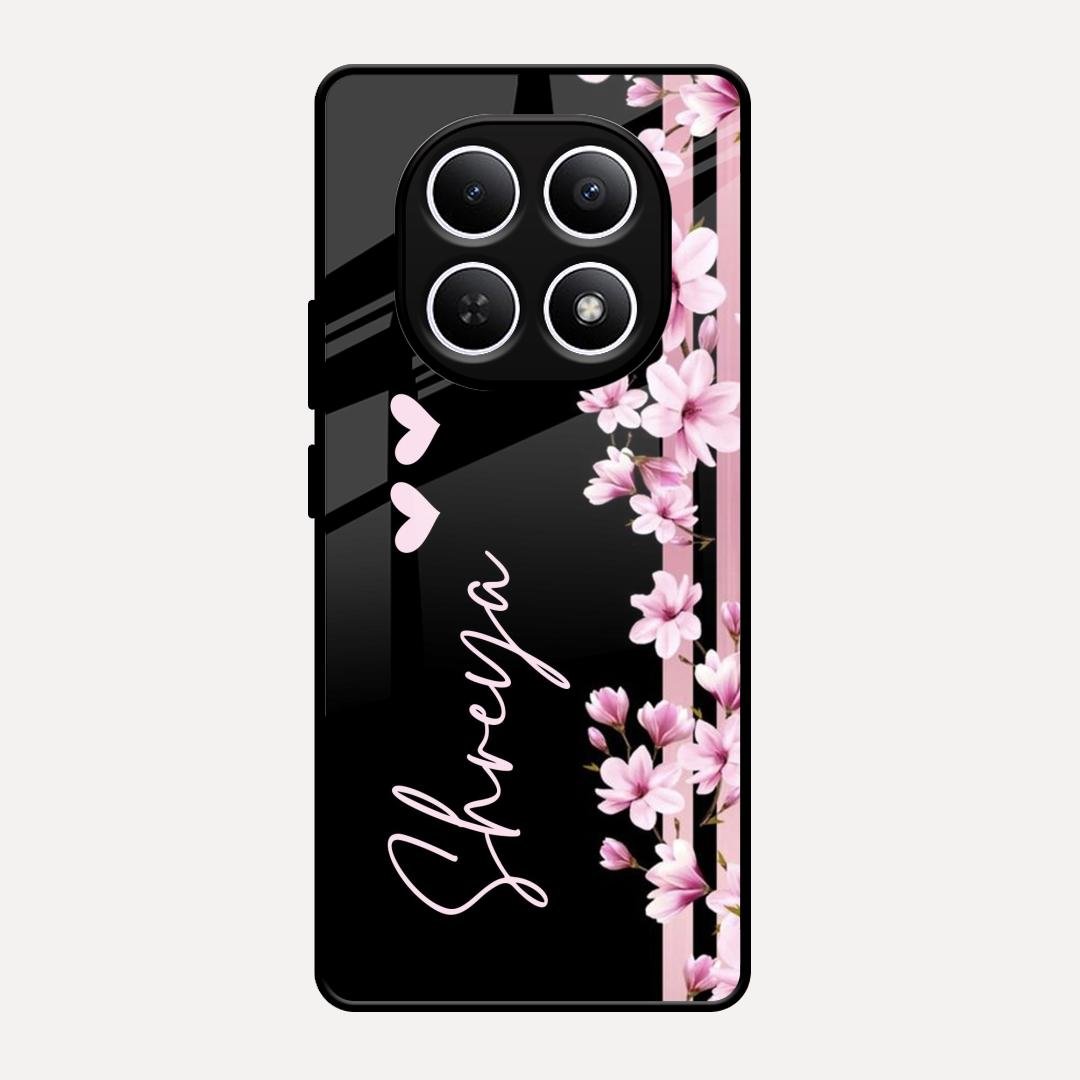 Pink Floral Glossy Metal Case Cover For Redmi Note 15 5G