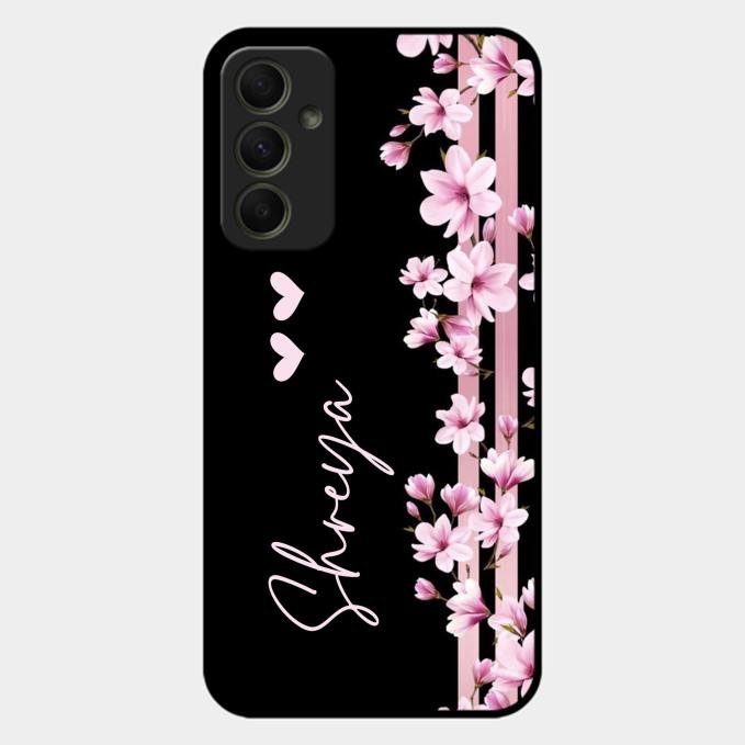 Pink Floral Glossy Metal Case Cover For Samsung Galaxy A34 5G