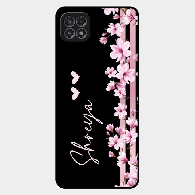 Pink Floral Glossy Metal Case Cover For Samsung Galaxy F42 5G