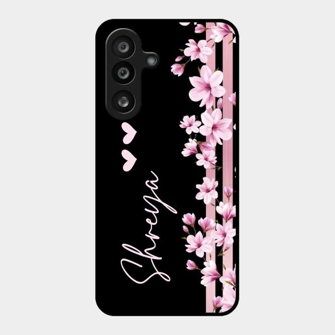 Pink Floral Glossy Metal Case Cover For Samsung Galaxy F55 5G