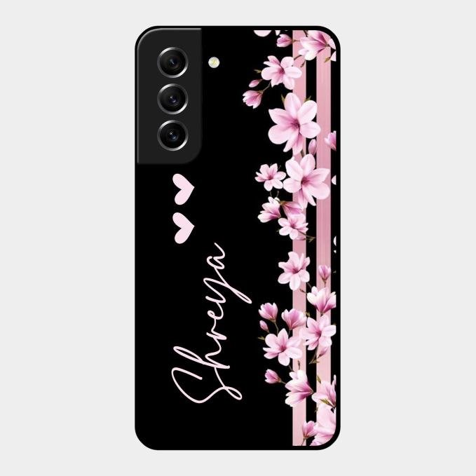Pink Floral Glossy Metal Case Cover For Samsung Galaxy S21 Fe 5G