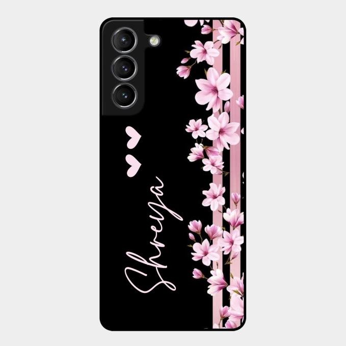 Pink Floral Glossy Metal Case Cover For Samsung Galaxy S21