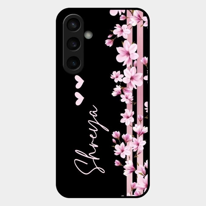 Pink Floral Glossy Metal Case Cover For Samsung Galaxy S23 Fe 5G