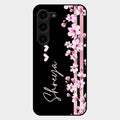 Pink Floral Glossy Metal Case Cover For Samsung Galaxy S23 Plus 5G