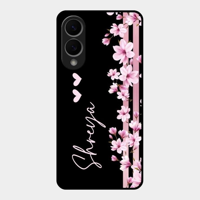 Pink Floral Glossy Metal Case Cover For Samsung Galaxy S25 Edge 5G