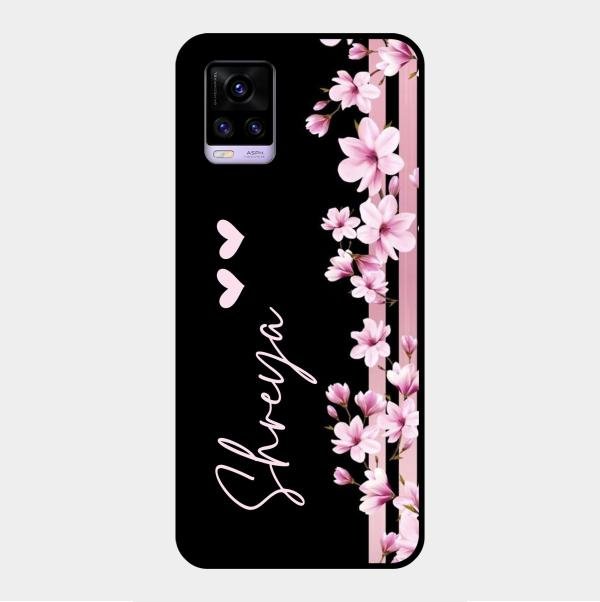 Pink Floral Glossy Metal Case Cover For Vivo V20