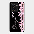 Pink Floral Glossy Metal Case Cover For Vivo V25 5G