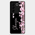 Pink Floral Glossy Metal Case Cover For Vivo V27 Pro 5G