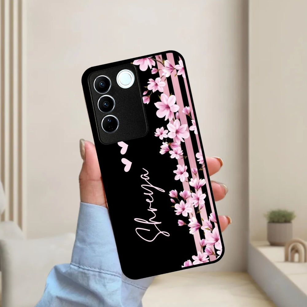 Pink Floral Customize Metal Case Cover For Vivo