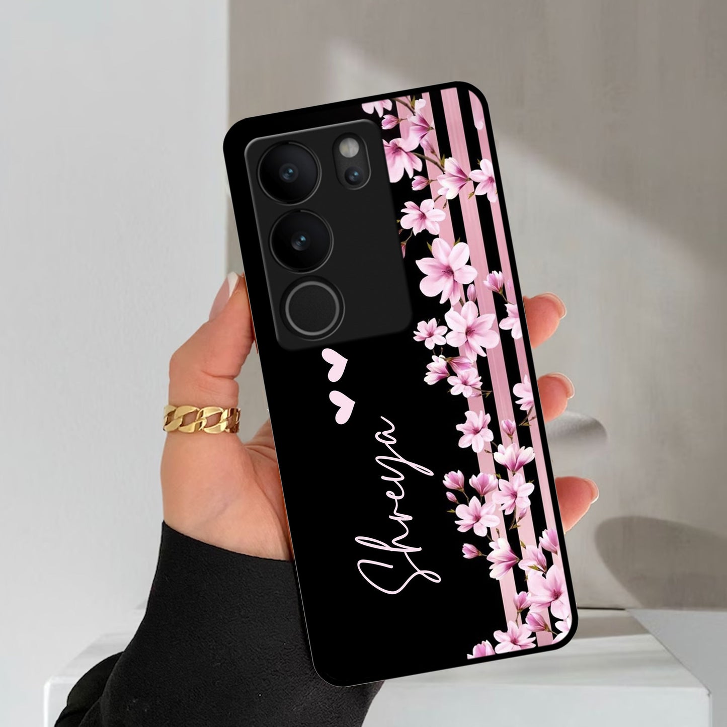 Pink Floral Customize Metal Case Cover For Vivo