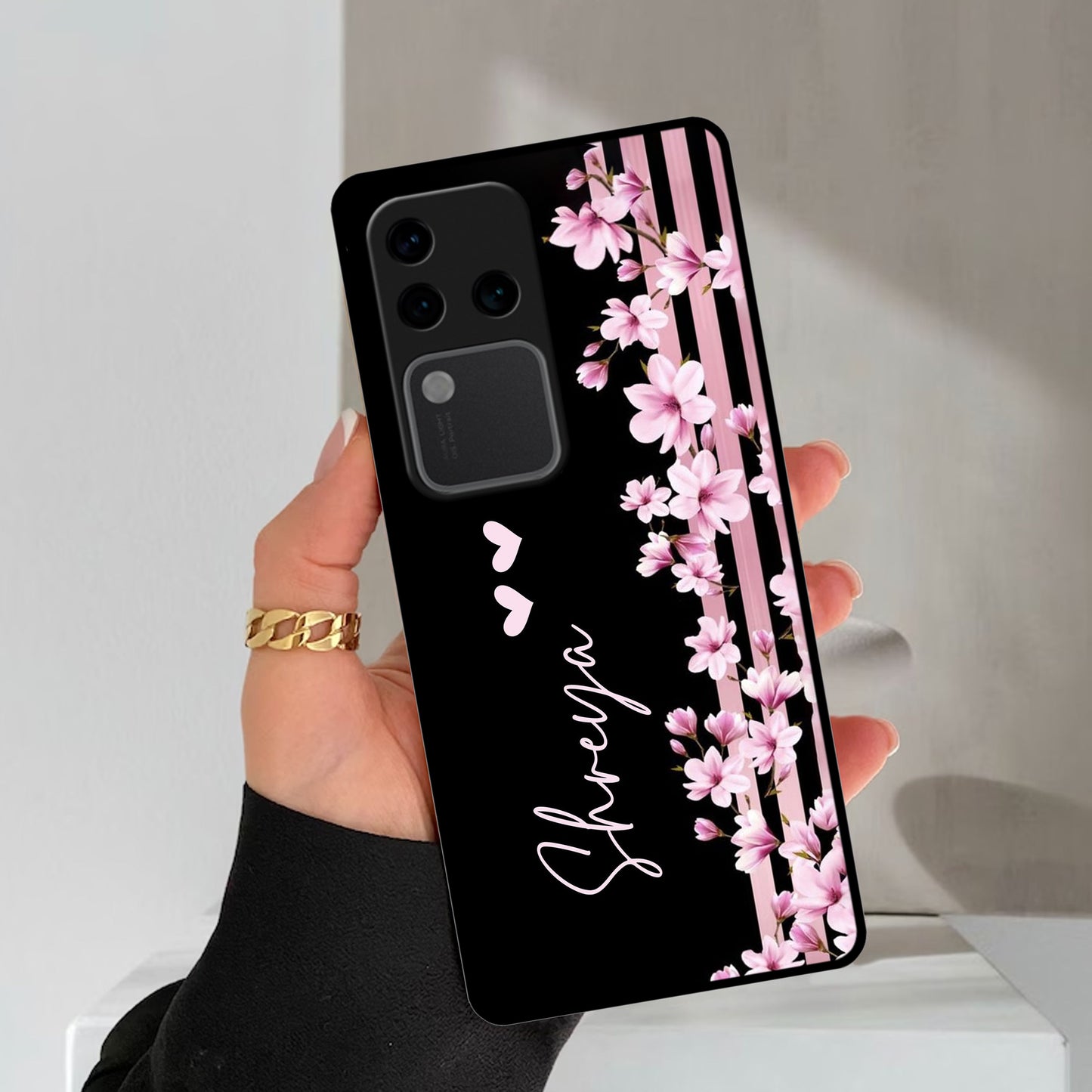 Pink Floral Customize Metal Case Cover For Vivo