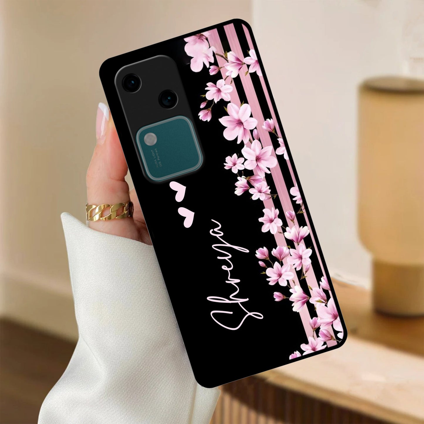 Pink Floral Customize Metal Case Cover For Vivo