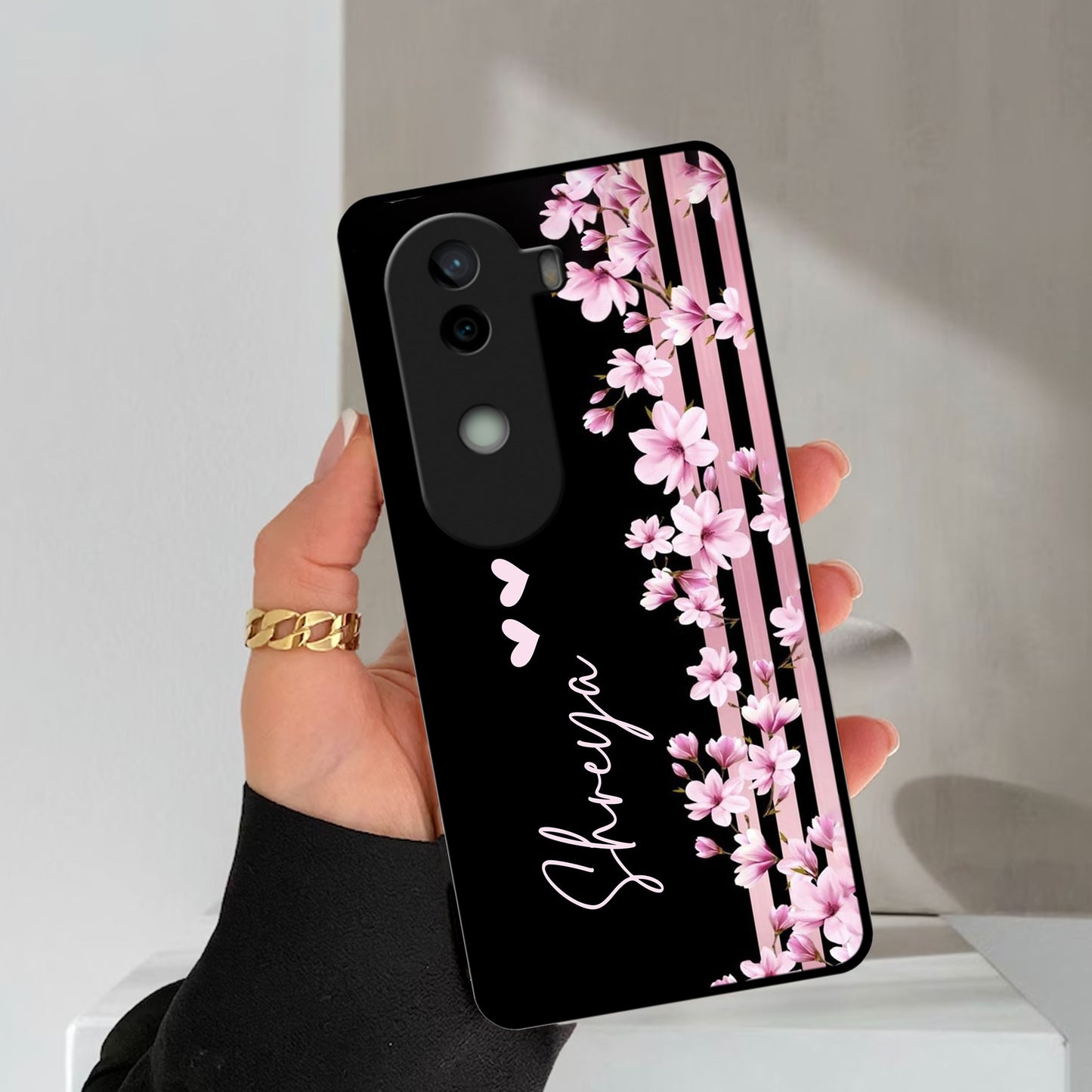 Pink Floral Customize Metal Case Cover For Vivo