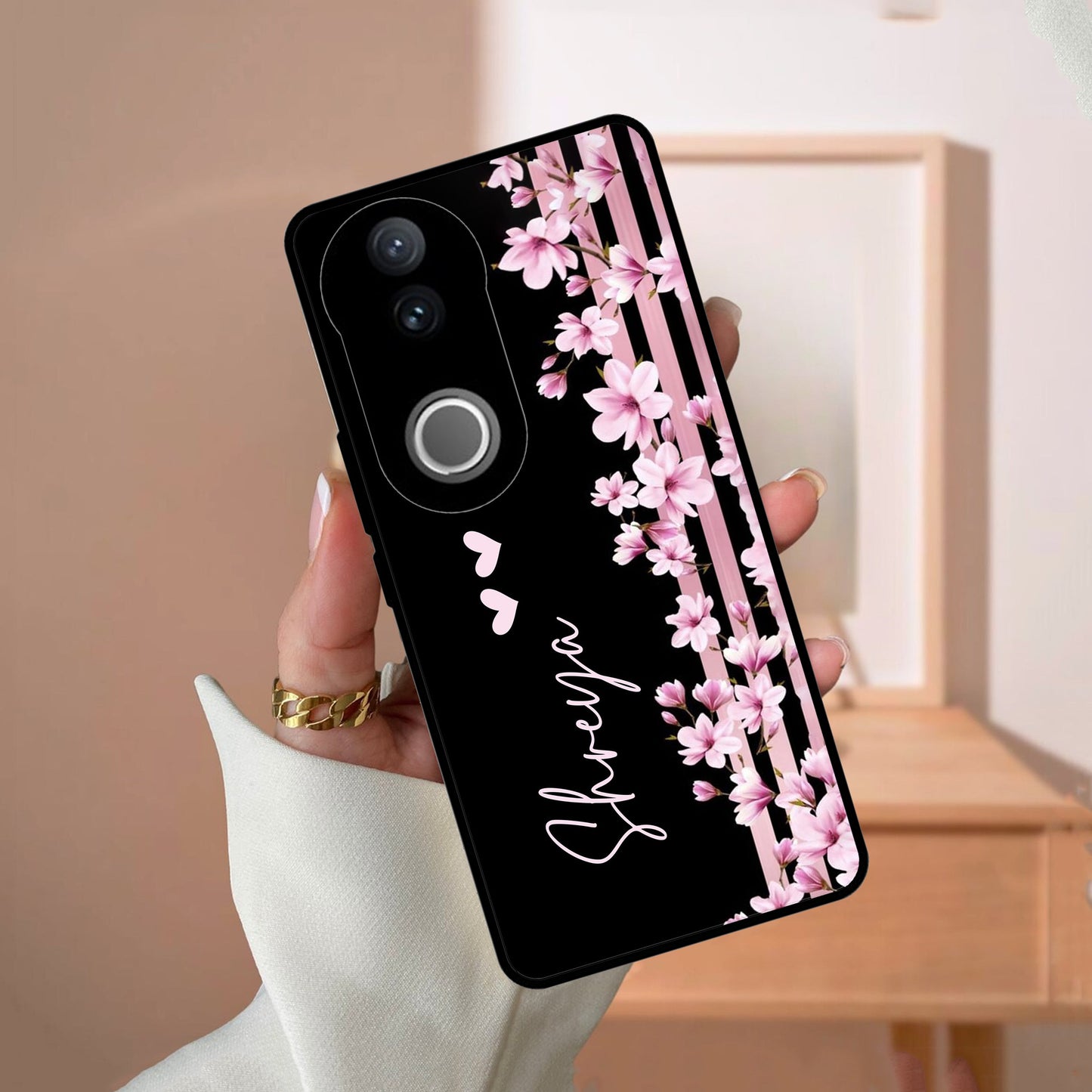 Pink Floral Customize Metal Case Cover For Vivo