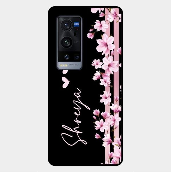 Pink Floral Glossy Metal Case Cover For Vivo X60 Pro Plus 5G