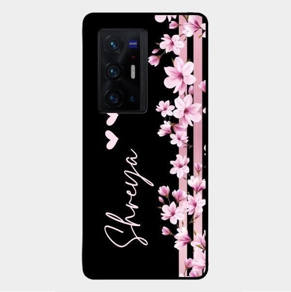 Pink Floral Glossy Metal Case Cover For Vivo X70 Pro Plus 5G