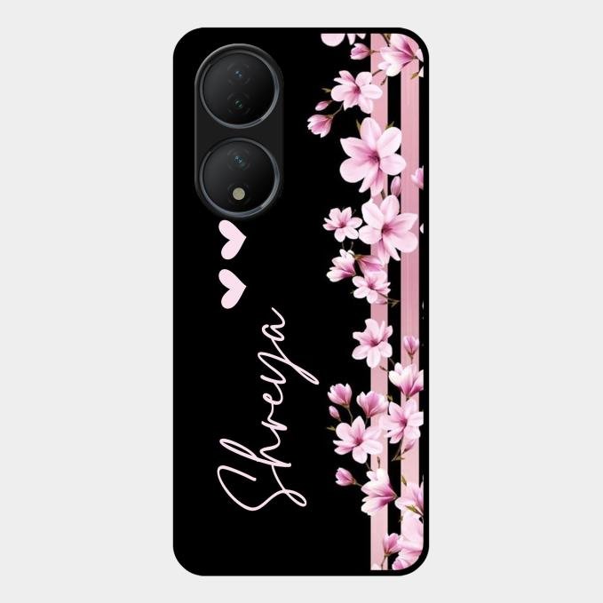 Pink Floral Glossy Metal Case Cover For Vivo Y100A 5G