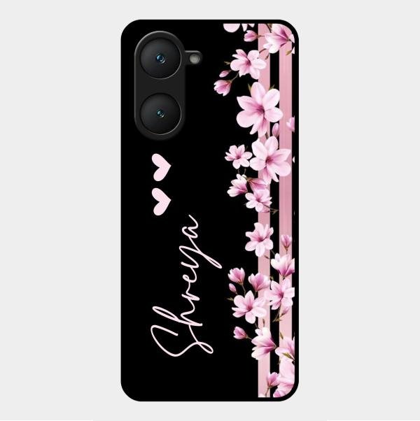 Pink Floral Glossy Metal Case Cover For Vivo Y28E 5G