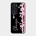 Pink Floral Glossy Metal Case Cover For Vivo Y29 5G