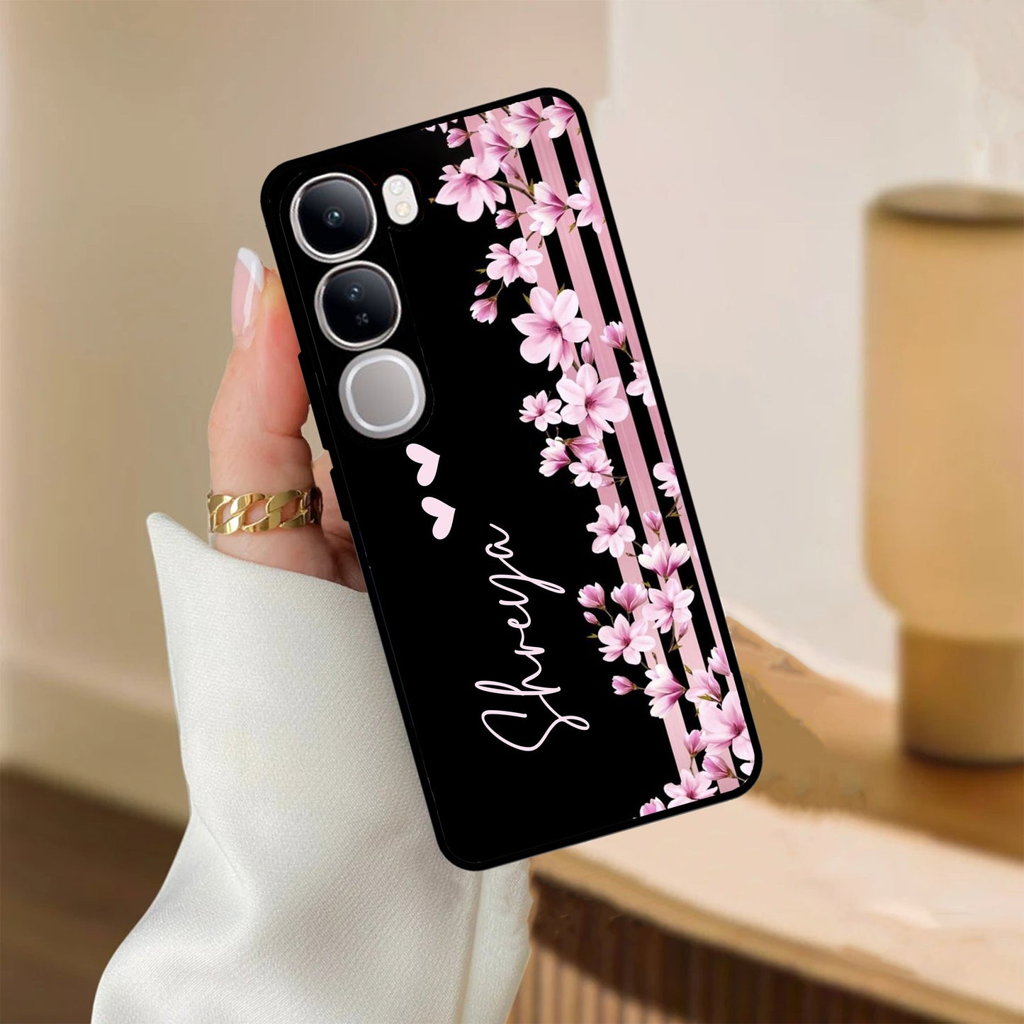 Pink Floral Customize Metal Case Cover For Vivo