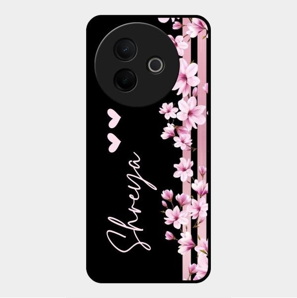 Pink Floral Glossy Metal Case Cover For Vivo Y39 5G