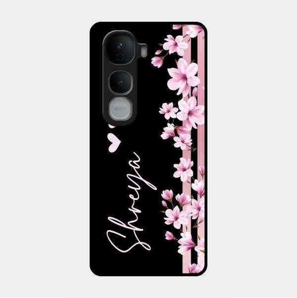Pink Floral Glossy Metal Case Cover For Vivo Y400 Pro 5G