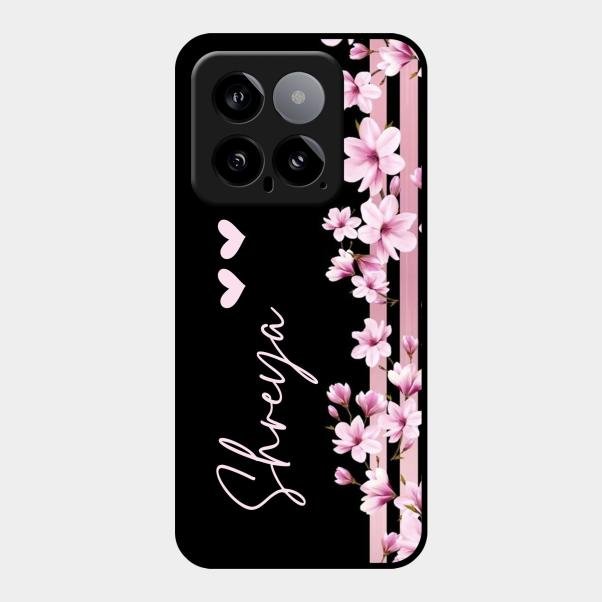 Pink Floral Glossy Metal Case Cover For Xiaomi 14 5G