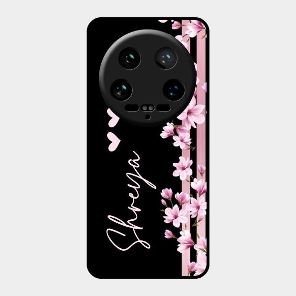 Pink Floral Glossy Metal Case Cover For Xiaomi 14 Ultra