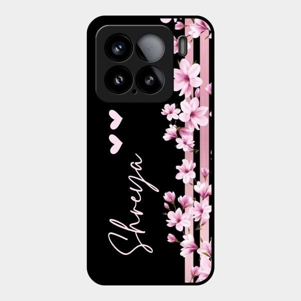 Pink Floral Glossy Metal Case Cover For Xiaomi 15 5G