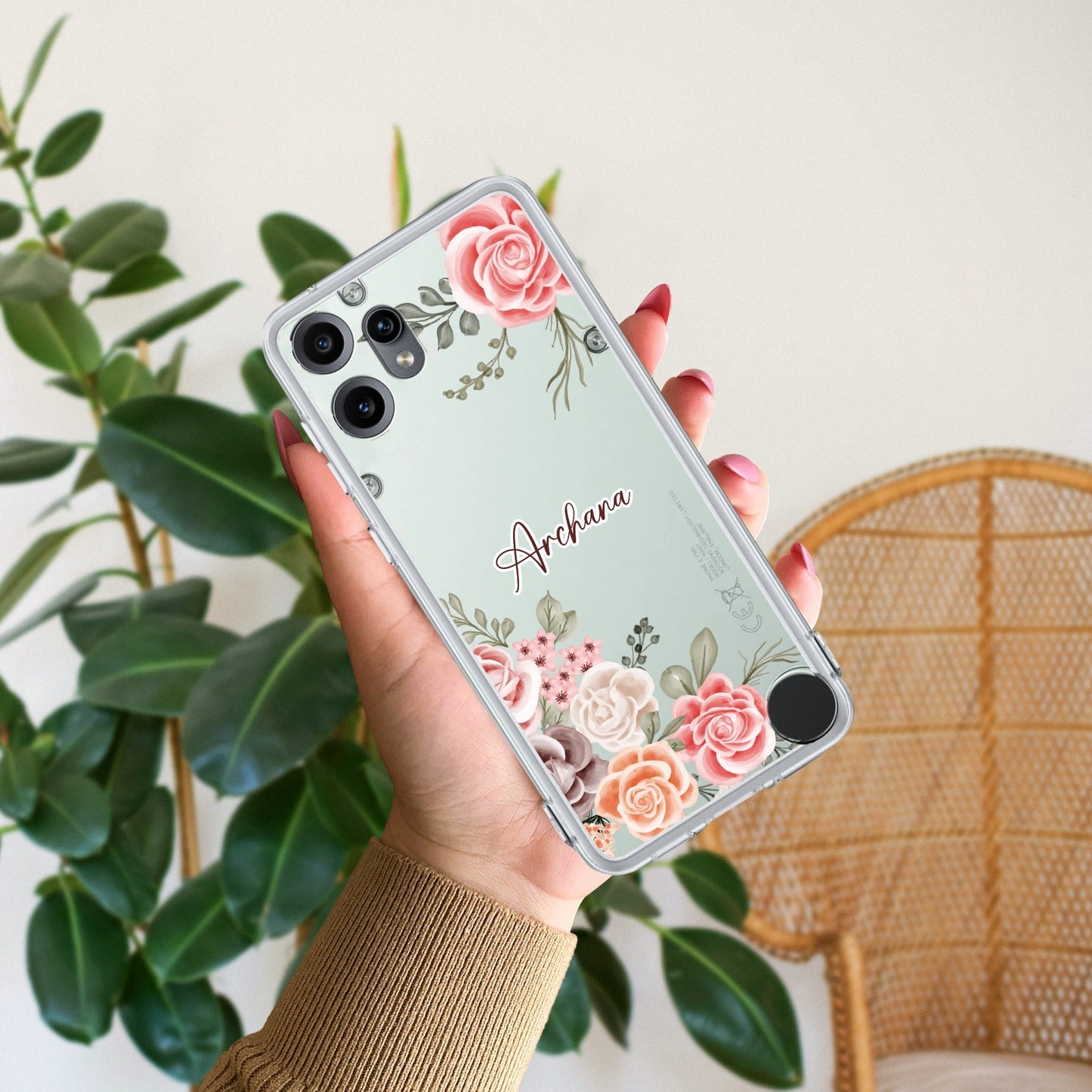 Pink Floral Transparent Silicon Case For Nothing